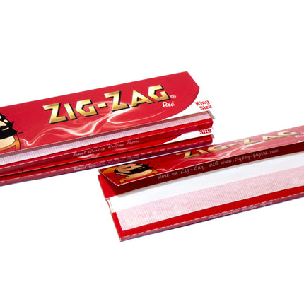 Zig-Zag Red King Size rolling papers booklets with exposed paper sheets