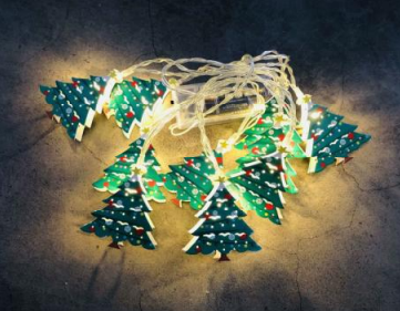 Warm white LED Christmas tree string lights with green felt tree cutouts