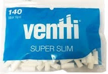 Ventti super slim filter pack with visible tips, blue-and-white front