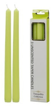 Tapered candles, lime green, tapered cylinder shape, Peaches & Cream 3-pack