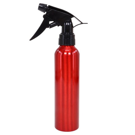 Red aluminium spray water bottle with trigger sprayer, 280 ml capacity