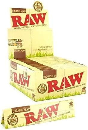 RAW organic hemp rolling papers king size slim box with brown and red label