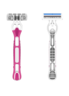 Set of pink and gray ladies disposable razors with triple blades