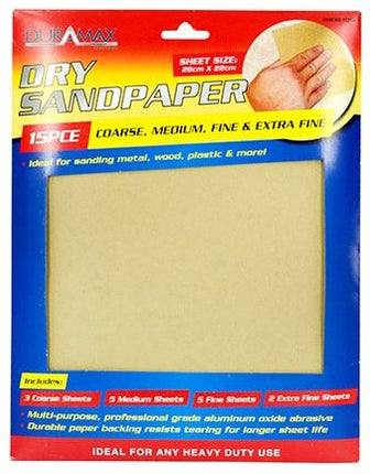 Dry sandpaper sheet pack, 4 grit levels: coarse to extra fine