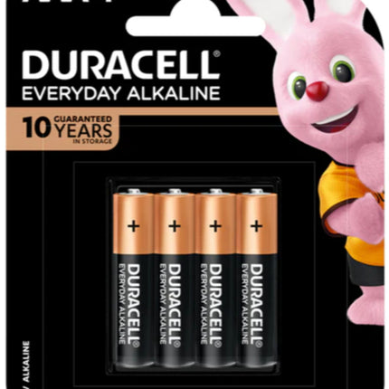 DURACELL Everyday Alkaline AAA 4-pack copper-top batteries in retail blister