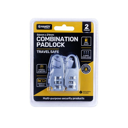 Grey 3-digit combination padlock 2-pack in blister packaging