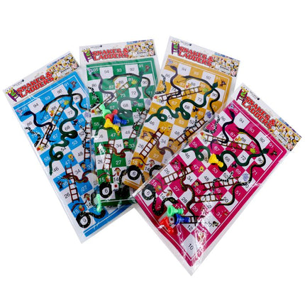 Snakes and Ladders 34cm game boards, three boxed sets with colorful snake-and-ladder art