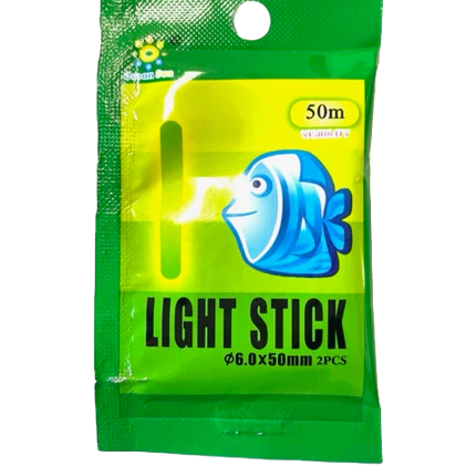 Yellow and green Light Stick package with blue fish graphic and 50m visibility