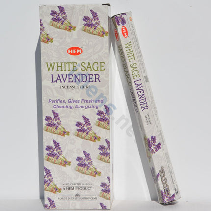 HEM white sage lavender incense sticks pack with purple flower artwork, includes stick