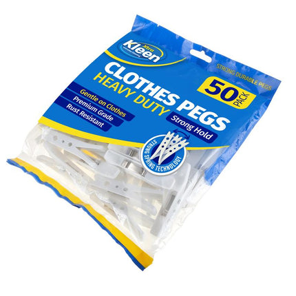 Kleren heavy-duty clothes pegs, white, 50-pack in clear bag