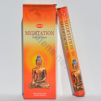 HEM Meditation incense sticks box and matching incense pack, both with Buddha graphic