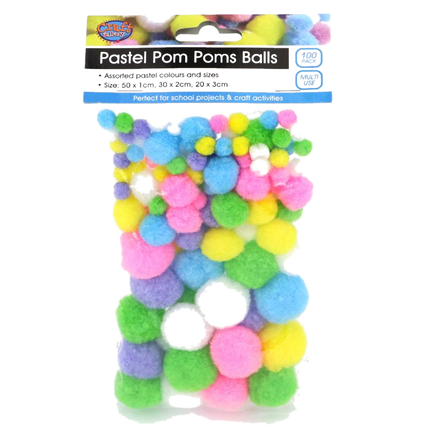 Pastel assorted pom pom balls, multicolor fuzzy craft pom sets (100 count)