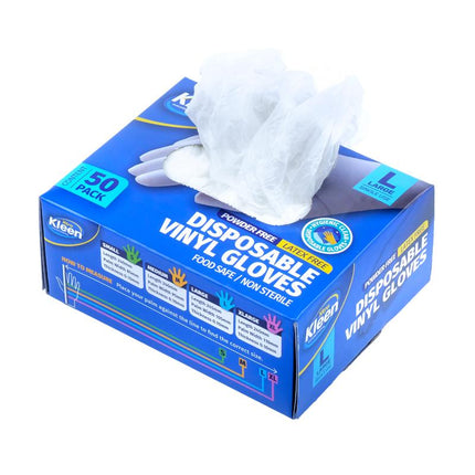 Powder-free latex-free vinyl disposable gloves, 50-pack, Large, food-safe, non-sterile