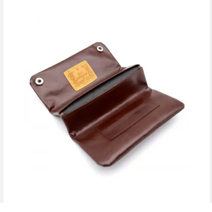 Leatherette tobacco pouch with inner pocket and embossed label, mauve with dark lining