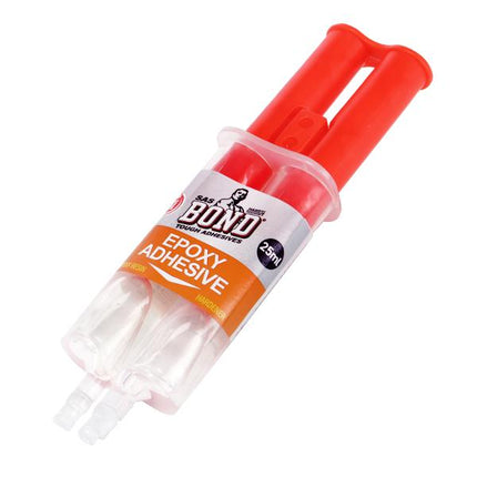 25ml epoxy adhesive applicator with red dispenser nozzle and clear twin barrels