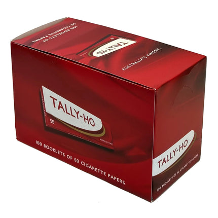 Tally-Ho cigarette paper booklet box, maroon, 100 booklets of 50 papers