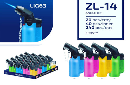 Assorted jet lighters in a display box tray with multiple colored bodies