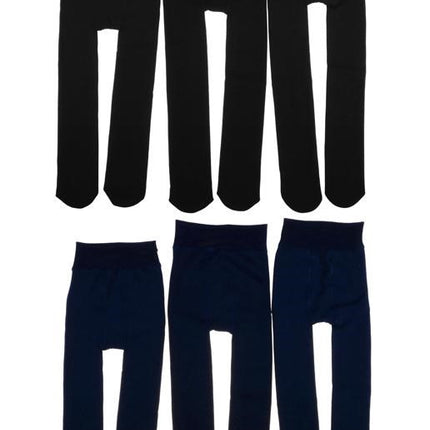 Girls thermal fleece-lined leggings, black and navy solid color pack