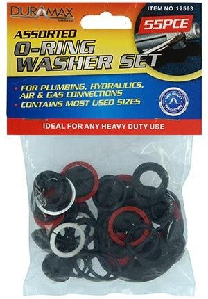 55-piece assorted O-ring washers set, black and red rings in clear bag