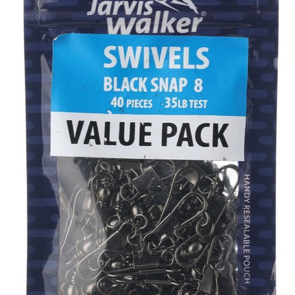 Black snap swivel fishing connector pack, 40-piece value pack, size 8