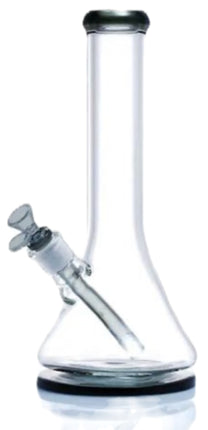 Tall clear glass water pipe bong with clear downstem and dark base ring