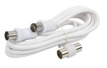 1.5m TV antenna cable with two PAL male coax plugs, white cord