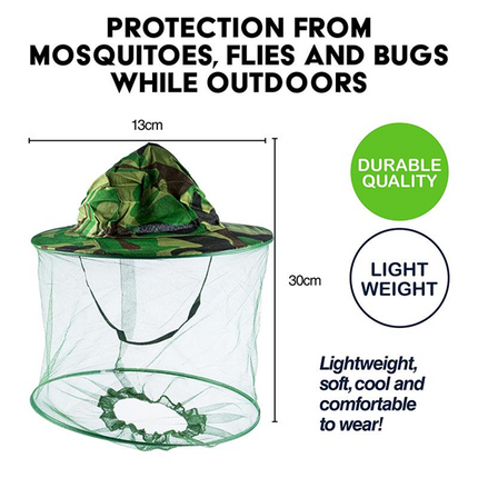 Camouflage mosquito net brim hat with wide brim and transparent mesh side drape