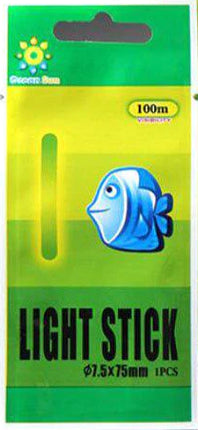 Light stick package with 100m visibility label and blue fish graphic