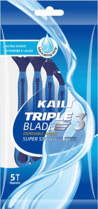 KAILI Triple Blade 3 disposable razor with blue grip, 3 blades
