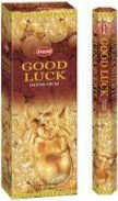 Hexagonal Good Luck incense stick box with angel/god design and gold text