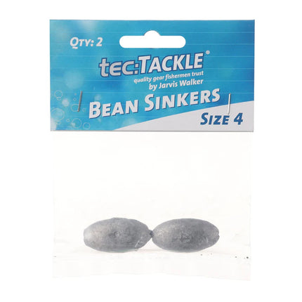 Bean sinkers, size 4, two oval gray weights in retail pack