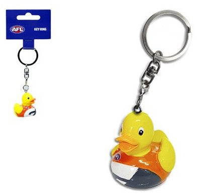 AFL GWS Giants key ring with yellow rubber duck charm