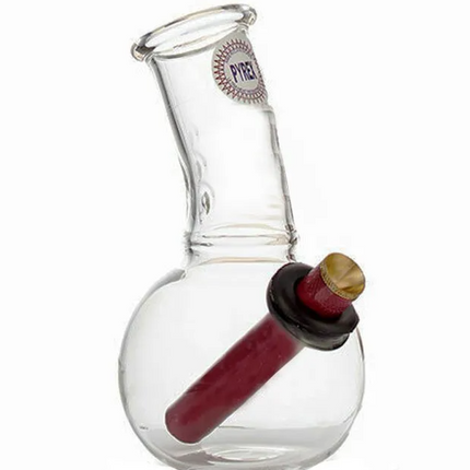 Clear Pyrex glass mini water pipe, round bulb base with red side tube and dark joint