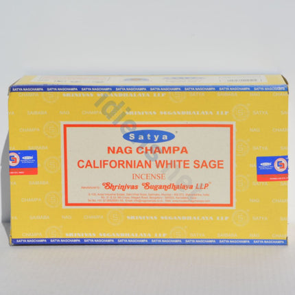 Satya Nag Champa incense box, Californian White Sage, 180g label on front