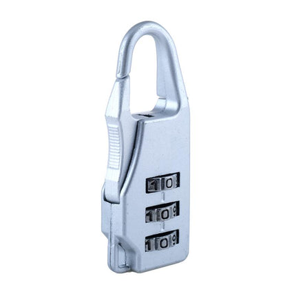 Grey 3-digit combination padlock with open shackle and number dials