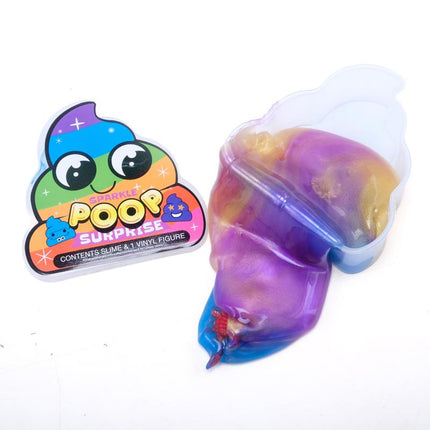 Poop Surprise Sparkle slime set with clear container and purple slime blobs
