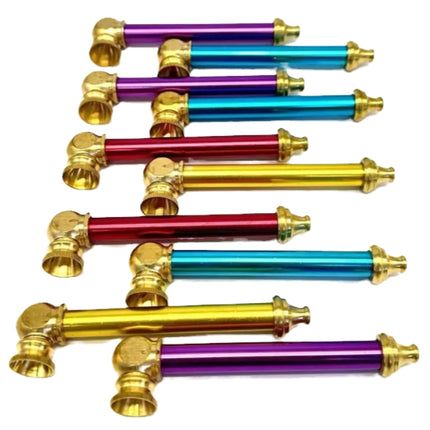 Long metal tobacco pipes, assorted colors with brass bowls (10-pack)