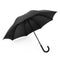 Black large auto-open umbrella, open canopy with hooked handle and ribbed panels
