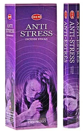 Purple HEM anti-stress incense sticks in box with matching stick pack