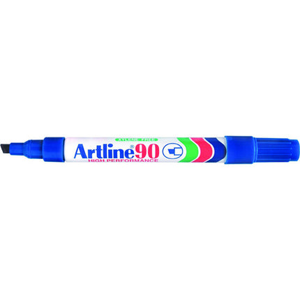 Blue Artline 90 permanent marker with chisel tip, blue barrel and cap