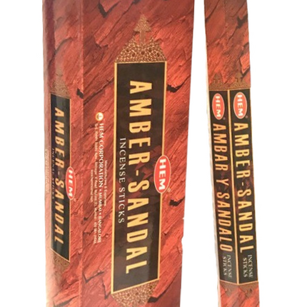 HEM amber sandal incense box with two incense sticks, dark brown