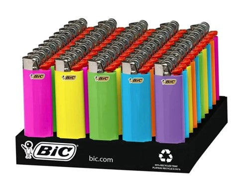 BIC 50pk lighter display tray with assorted color lighters, black tray base