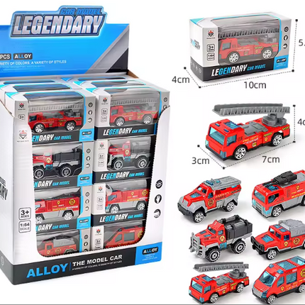 Assorted die-cast emergency vehicles set with red firetruck models in box