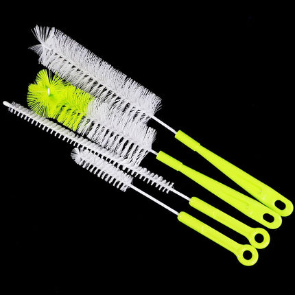 Water pipe cleaning brush set with stiff bristles on lime-green handles, angled