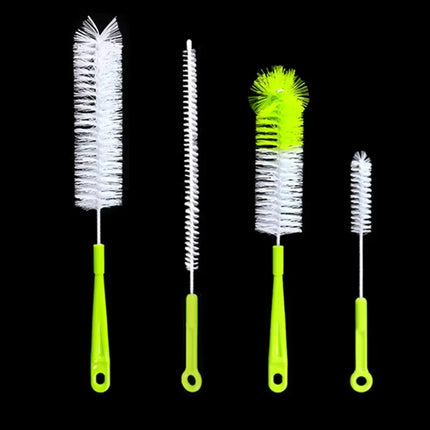 Water pipe cleaning brush set (4 pcs) with green handles and white/yellow bristles