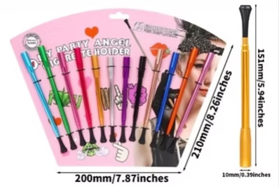 12-pack telescopic cigarette holders on pink display card with multicolor tubes