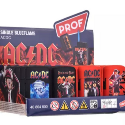 Assorted AC/DC jet lighters in a 20pc tray, with PROF safety label