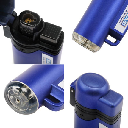 Blue refillable mini jet-flame lighter with windproof nozzle