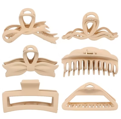 Beige claw hair clip with top loop and wide prongs with comb teeth
