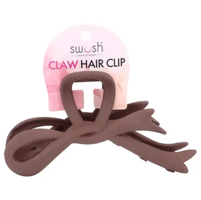 Dark brown claw hair clip with curved prongs and top loop